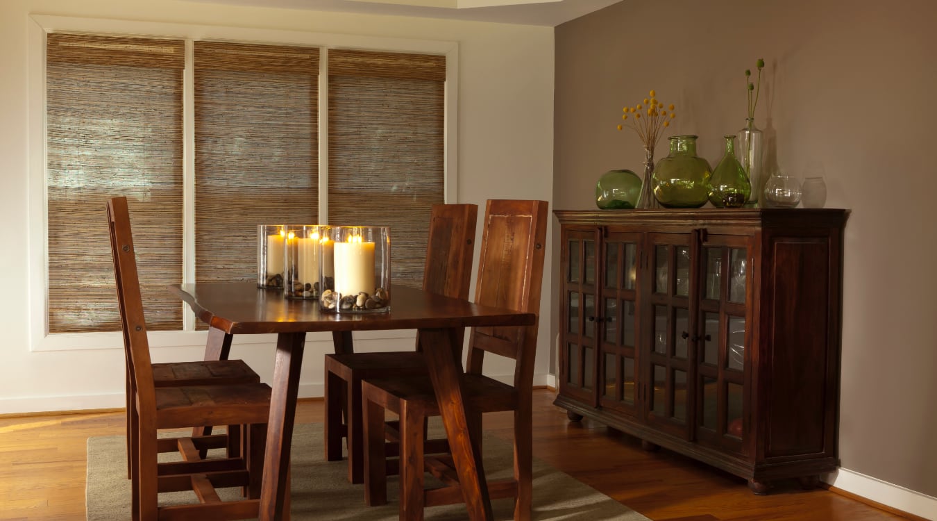 Woven shutters in a Boston dining room.